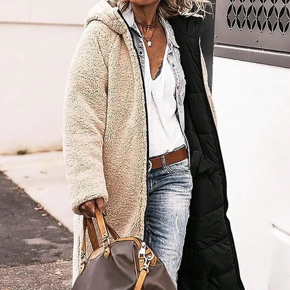 Jackets & Blazers - Black Casual Women's Reversible Hooded Mid-Length Thick Warm Jacket